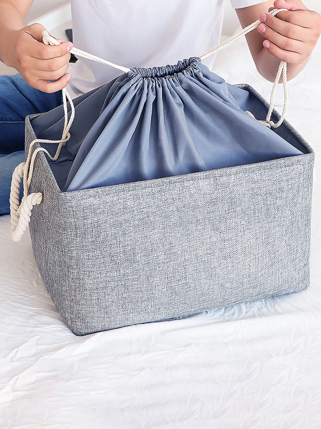 Ящик для хранения с ручками и затяжками серый MBM HOME модель TH-13 XL GRAY Фото