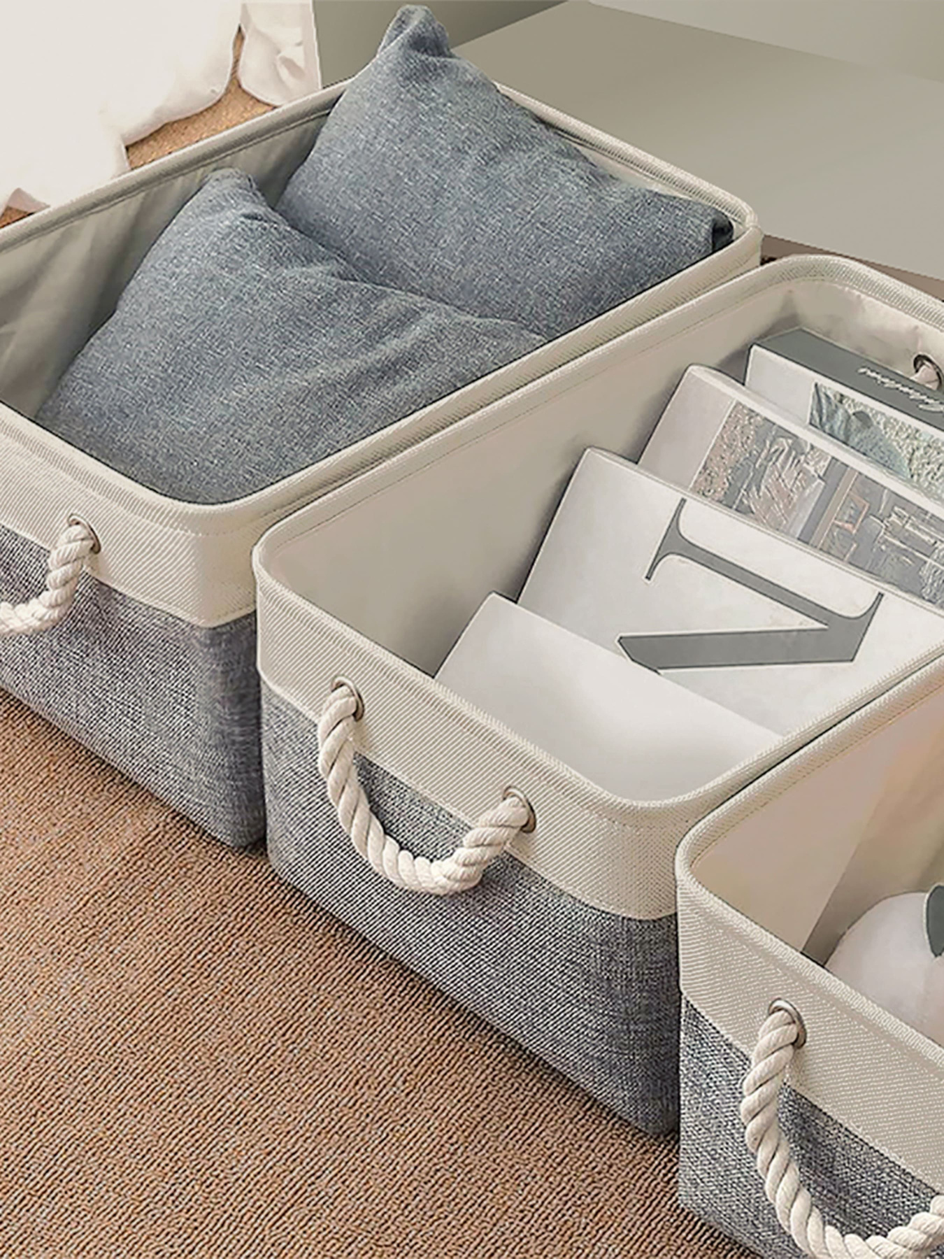 Ящик для зберігання з ручками сірий з бежевим MBM HOME модель TH-10 GRAY/BEIGE Фото