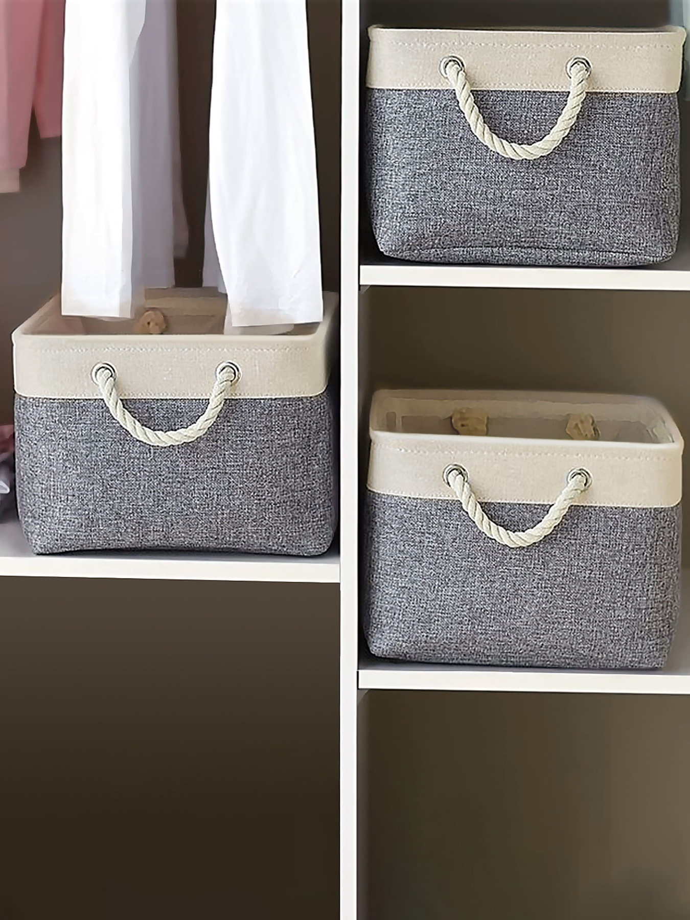 Ящик для зберігання з ручками сірий з бежевим MBM HOME модель TH-10 GRAY/BEIGE Фото
