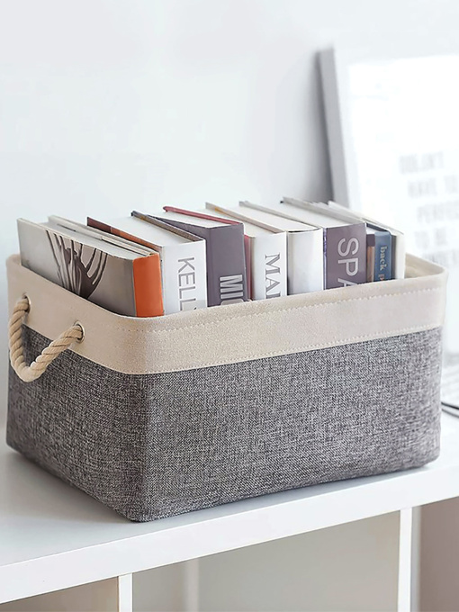 Ящик для зберігання з ручками сірий з бежевим MBM HOME модель TH-10 GRAY/BEIGE Фото