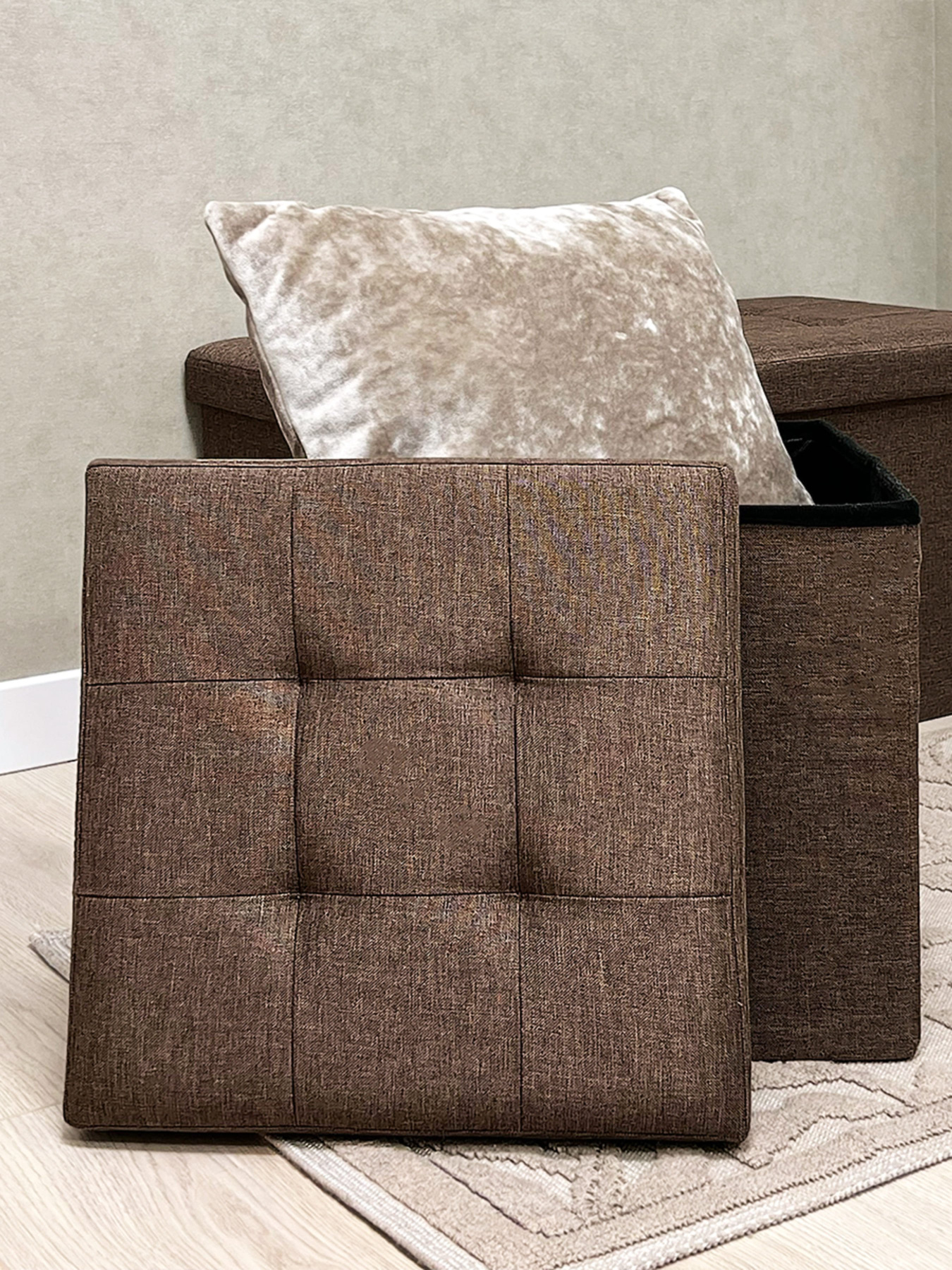Пуф для хранения текстильный коричневый MBM HOME модель TH-03 BROWN Фото