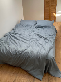 Комплект постільної білизни сіро-блакитний з вишитими зірками Cozy модель 8048996 Фото