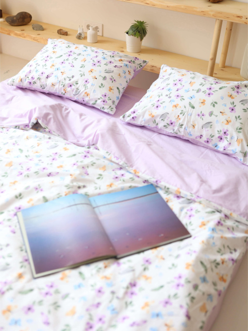 Комплект постельного белья с ткани Ранфорс цвет Фиалки с однотонным BedclozZzes модель 12906 Фото