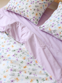 Комплект постельного белья с ткани Ранфорс цвет Фиалки с однотонным BedclozZzes модель 12906 Фото