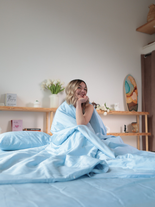 Комплект постельного белья с ткани Сатин цвет Нежно-голубой BedclozZzes модель 18621 Фото