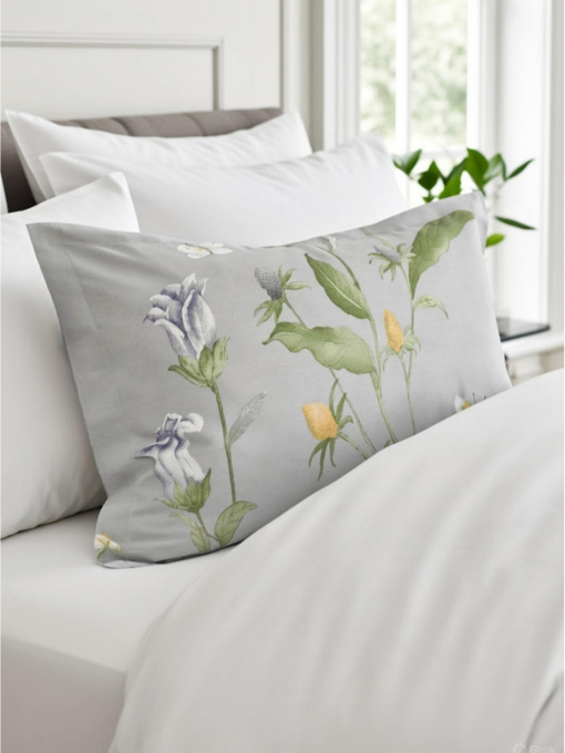 Наволочка "Пісня квітів" з натурального сатину MBM HOME модель BL-P-05 GRAY/PRINT Фото