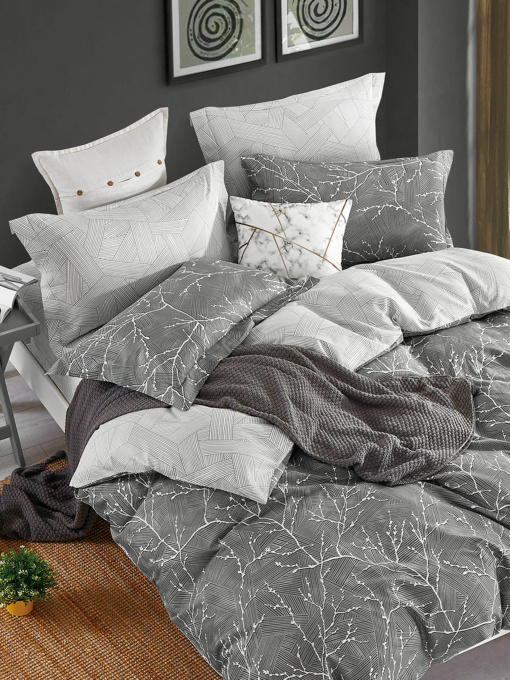 Пододеяльник "Петрикор" из натурального сатина MBM HOME модель BL-DC-13/14 GRAY/PRINT Фото