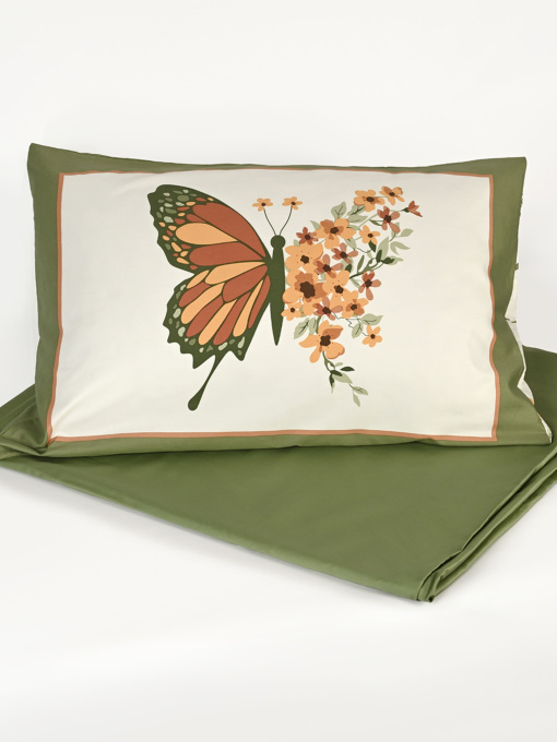 Наволочка "Квіткове поле" з натурального сатину MBM HOME модель BL-P-02 GREEN/PRINT Фото