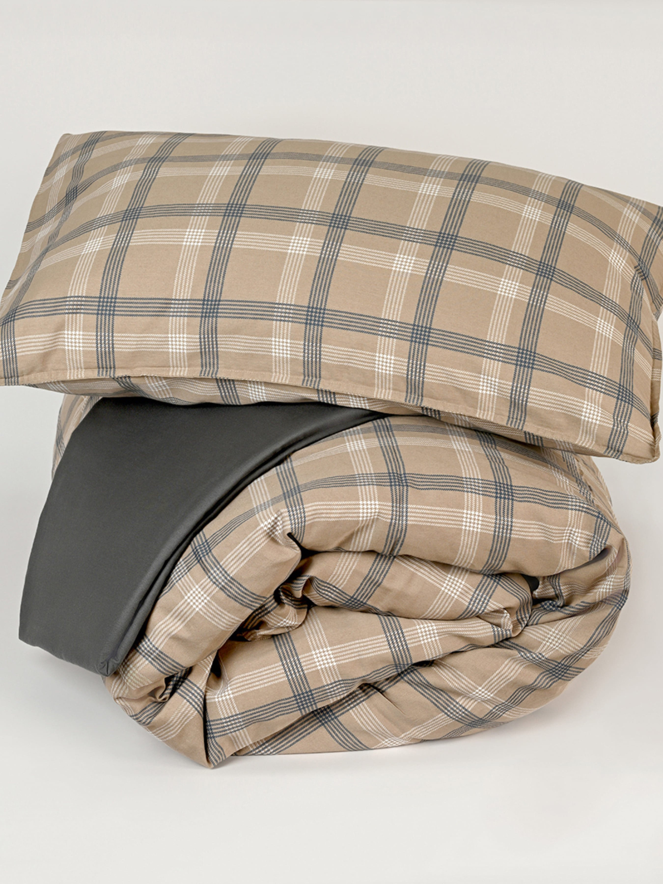 Пододеяльник "Тартан" из натурального вареного сатина MBM HOME модель BL-DC-07/08 GRAY/BEIGE Фото