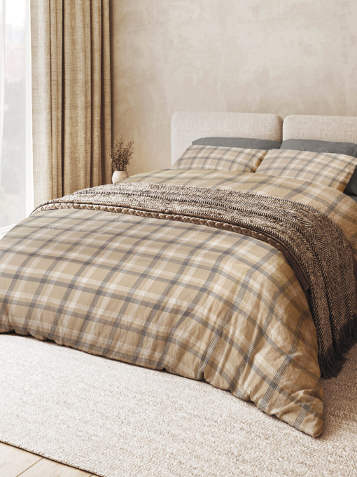 Пододеяльник "Тартан" из натурального вареного сатина MBM HOME модель BL-DC-07/08 GRAY/BEIGE Фото