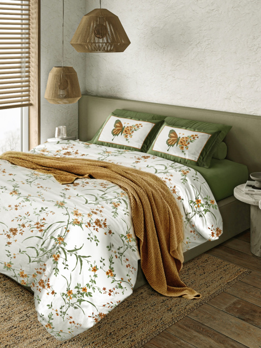 Простынь "Цветочное поле" из натурального сатина MBM HOME модель BL-FS-03/04 GREEN Фото
