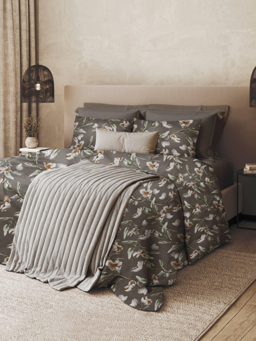 Простирадло "Весняний цвіт" з натурального сатину MBM HOME модель BL-FS-05/06 GRAY Фото