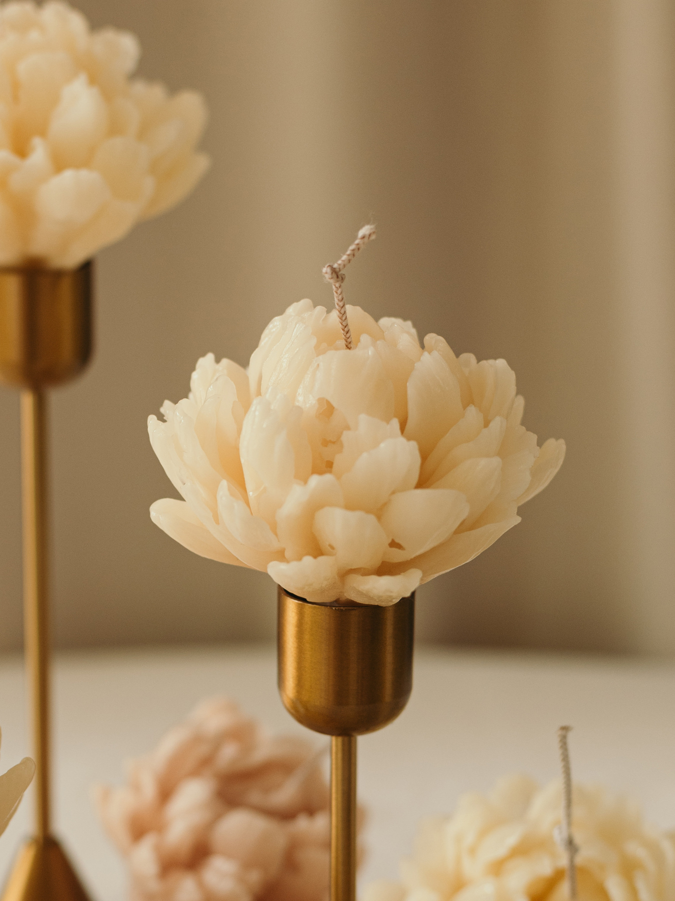Набор ароматических свечей "Пионы махровые" + Золотые подсвечники Candle Design модель 120.3028 Фото