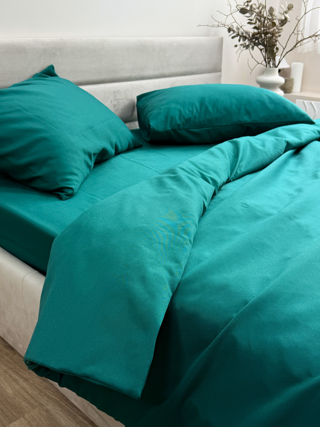 Комплект постільної білизни Dark Green смарагдового кольору Ecotton модель 24552 Фото