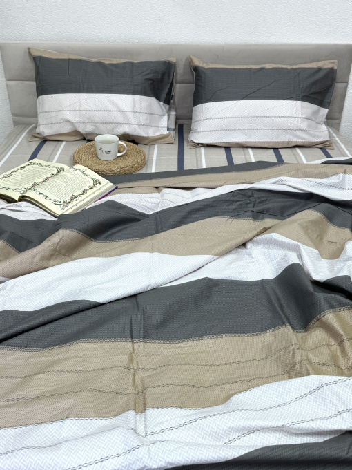 Комплект постельного белья із сатину в полоску сірий та молочний Ecotton модель 22251-20004 Фото