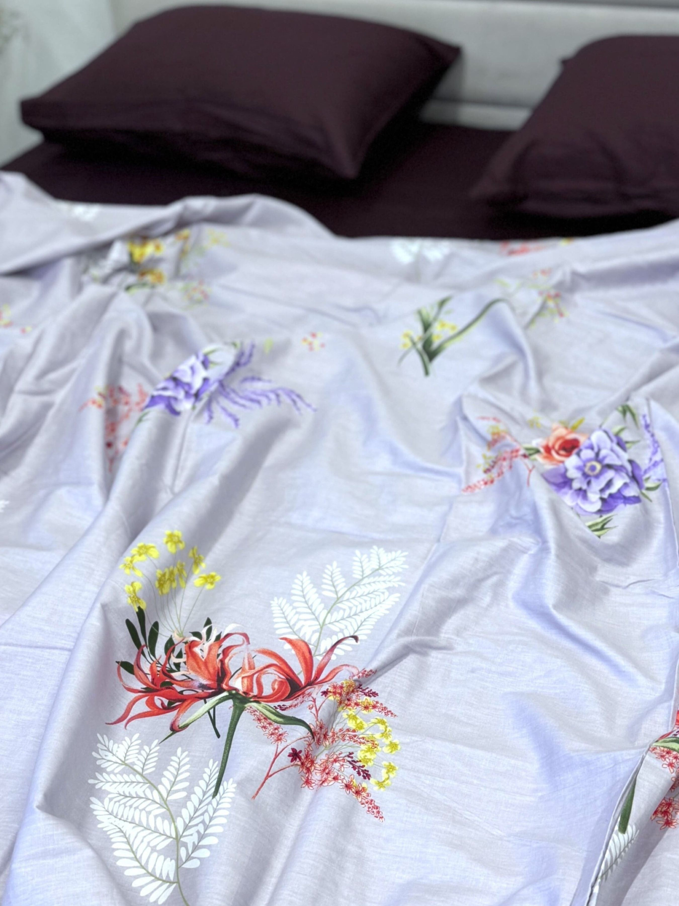 Комплект постельного белья из сатина с цветами фиолетовый Ecotton модель 22748-20096 Фото