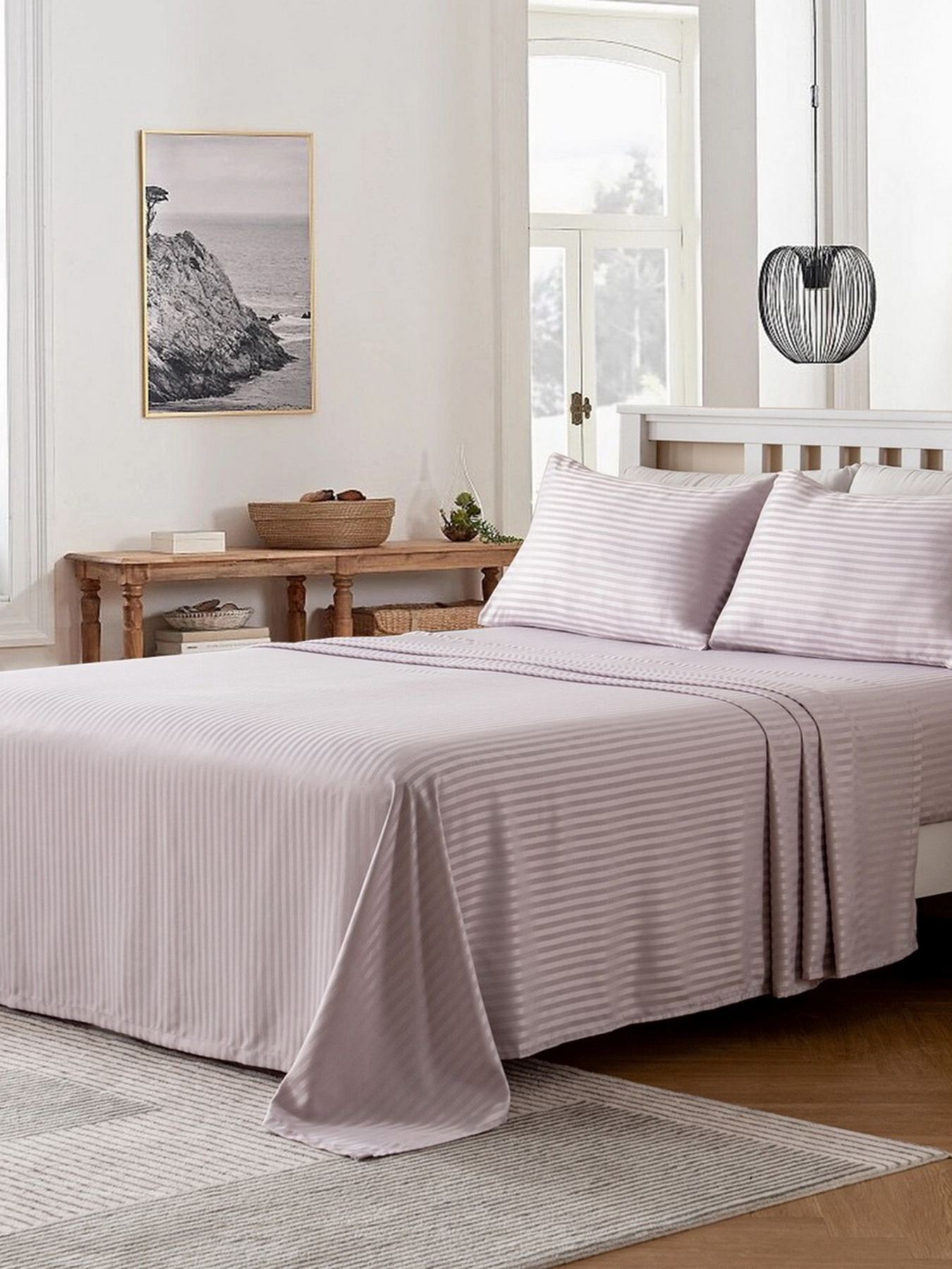 Комплект Постельного белья Страйп Сатин Soft Lilac Vital Textile модель SP1.5-4 Фото