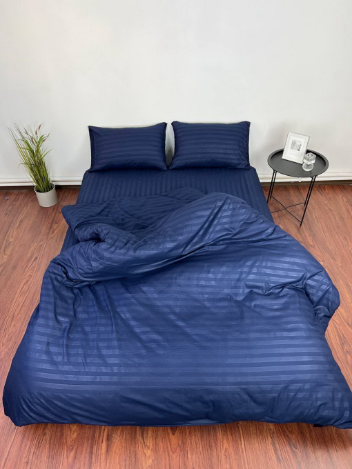 Комплект Постельного белья Страйп Сатин Dark Blue Vital Textile модель SP1.5-13 Фото