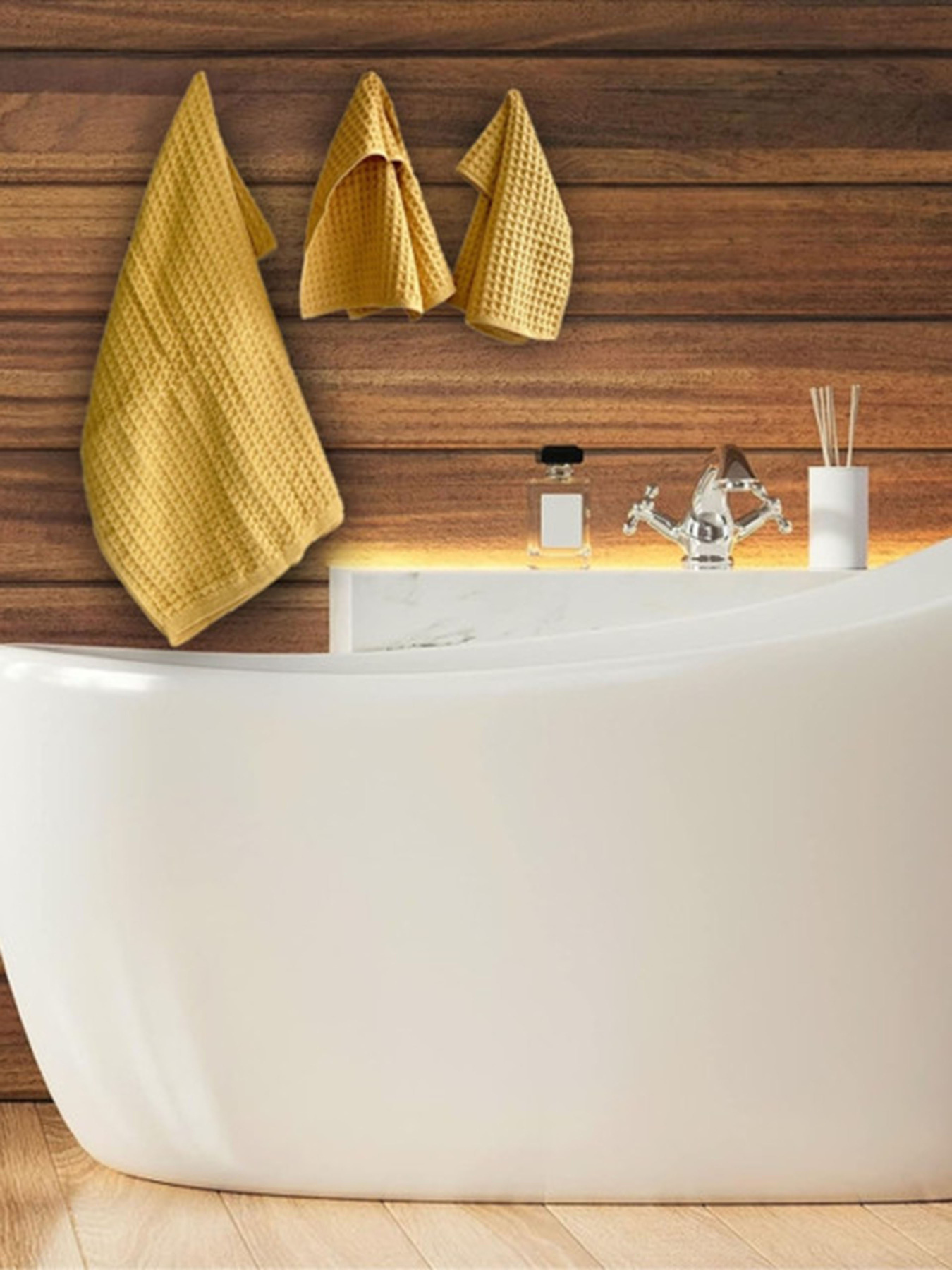 Набор 3 вафельных полотенца для ванной, отелей, SPA, саун, кухні - Желтый Lovely Svi модель 110826 Набор 3 вафельных полотенца для ванной, отелей, SPA, саун, кухні - Желтый Lovely Svi модель 110826 Фото