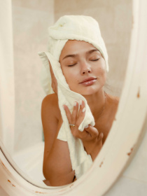 Набор 3 бамбук / хлопок полотенец для ванной, отелей, SPA, саун Бежевый Lovely Svi модель 701401 Фото