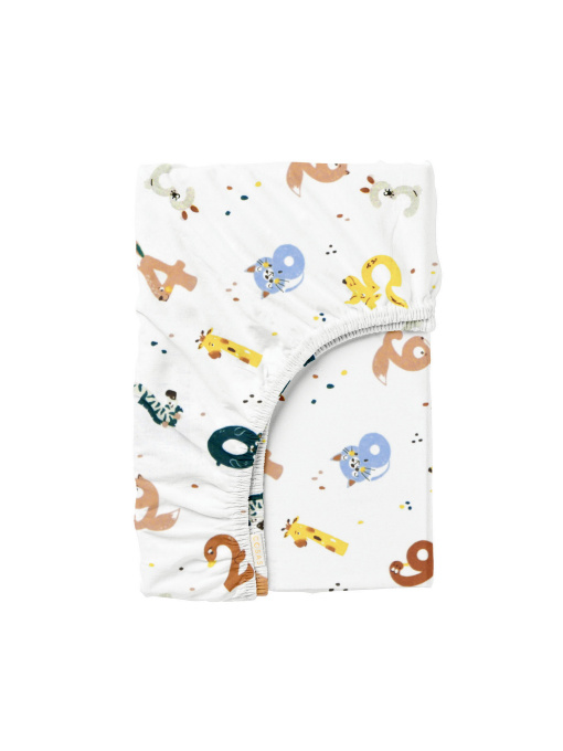 Простирадло на резинці фланель NUMBERS Cosas модель Flannel_AnimalsNumbers_60x120x12 Фото