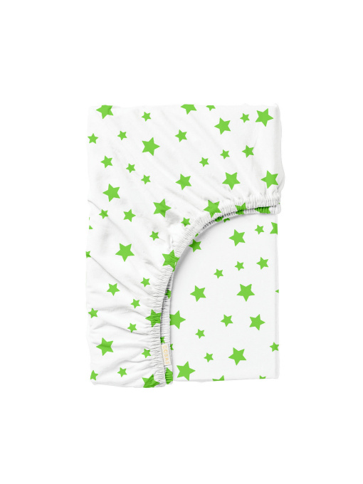 Простынь на резинке ранфорс GREEN STARS Cosas модель StarGreenWhite-3028_120 Фото