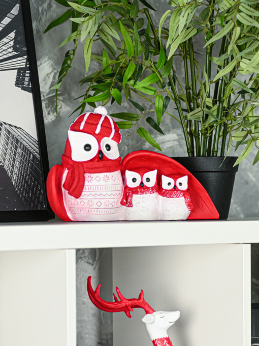 Статуэтка новогодняя "Три совы" MBM HOME модель DH-ST-13 RED Фото