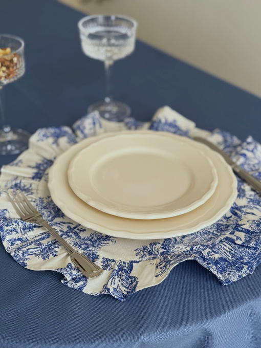 Салфетка сервировочная с рюшами Italiano Blue водотталкивающая Ecotton модель 25325 Фото