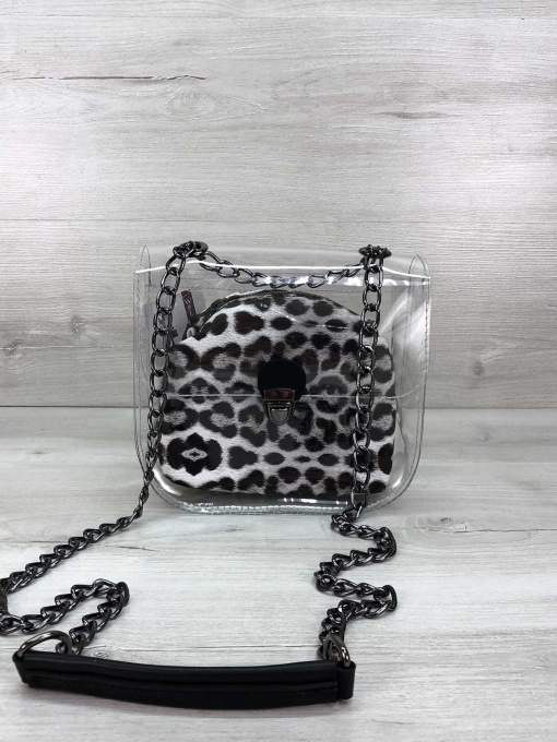 Сумки WeLassie модель sumka-selena-prozorij-kosmetichka-chorno-blij-leopard Фото