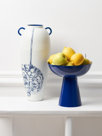 Ваза "Элизиум" железная бело-синяя с принтом MBM HOME модель VB-03 PRINT/DEEP BLUE Фото