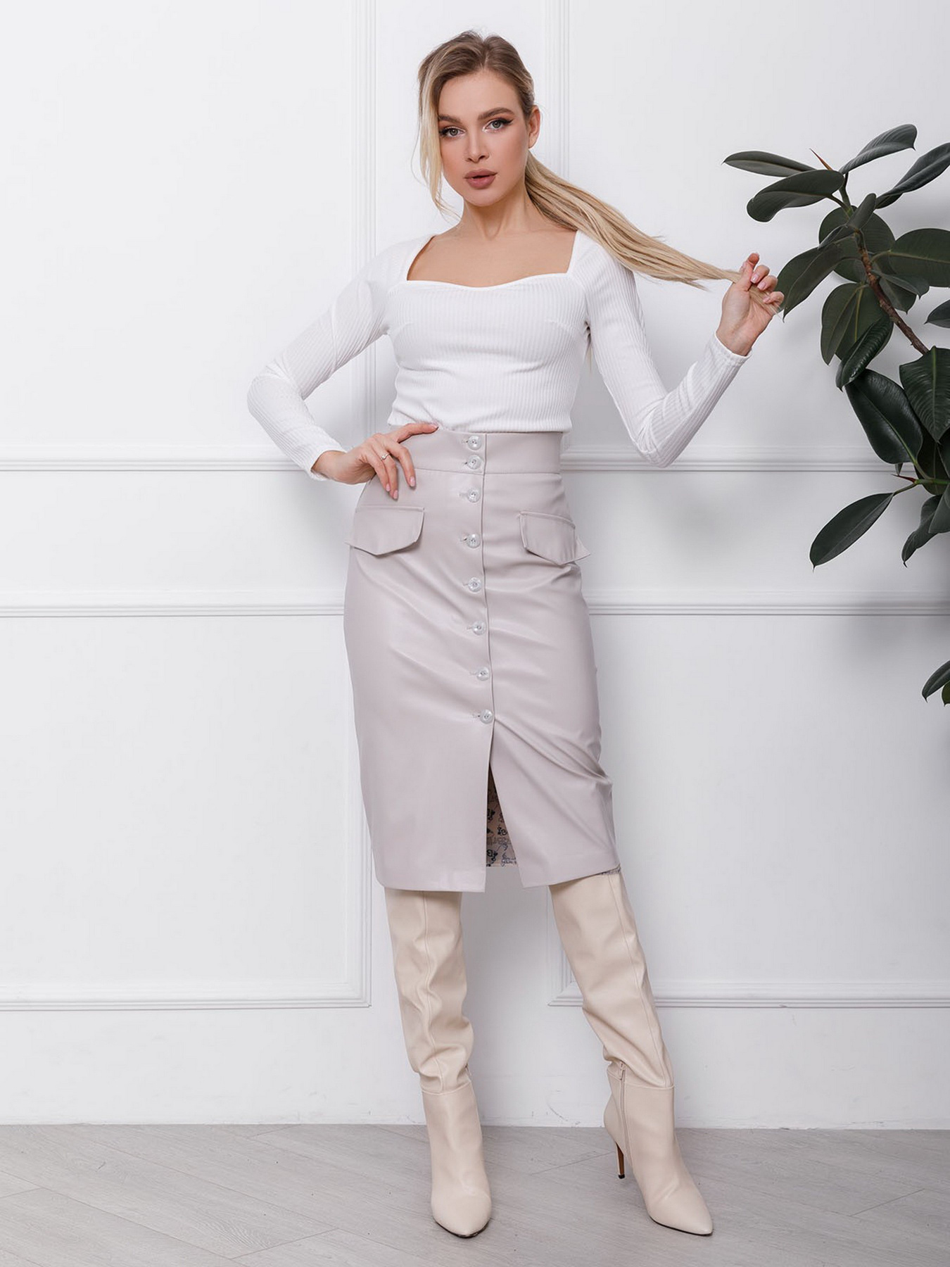 Юбки ISSA Plus модель SA-106_grey Юбки ISSA Plus модель SA-106_grey Фото