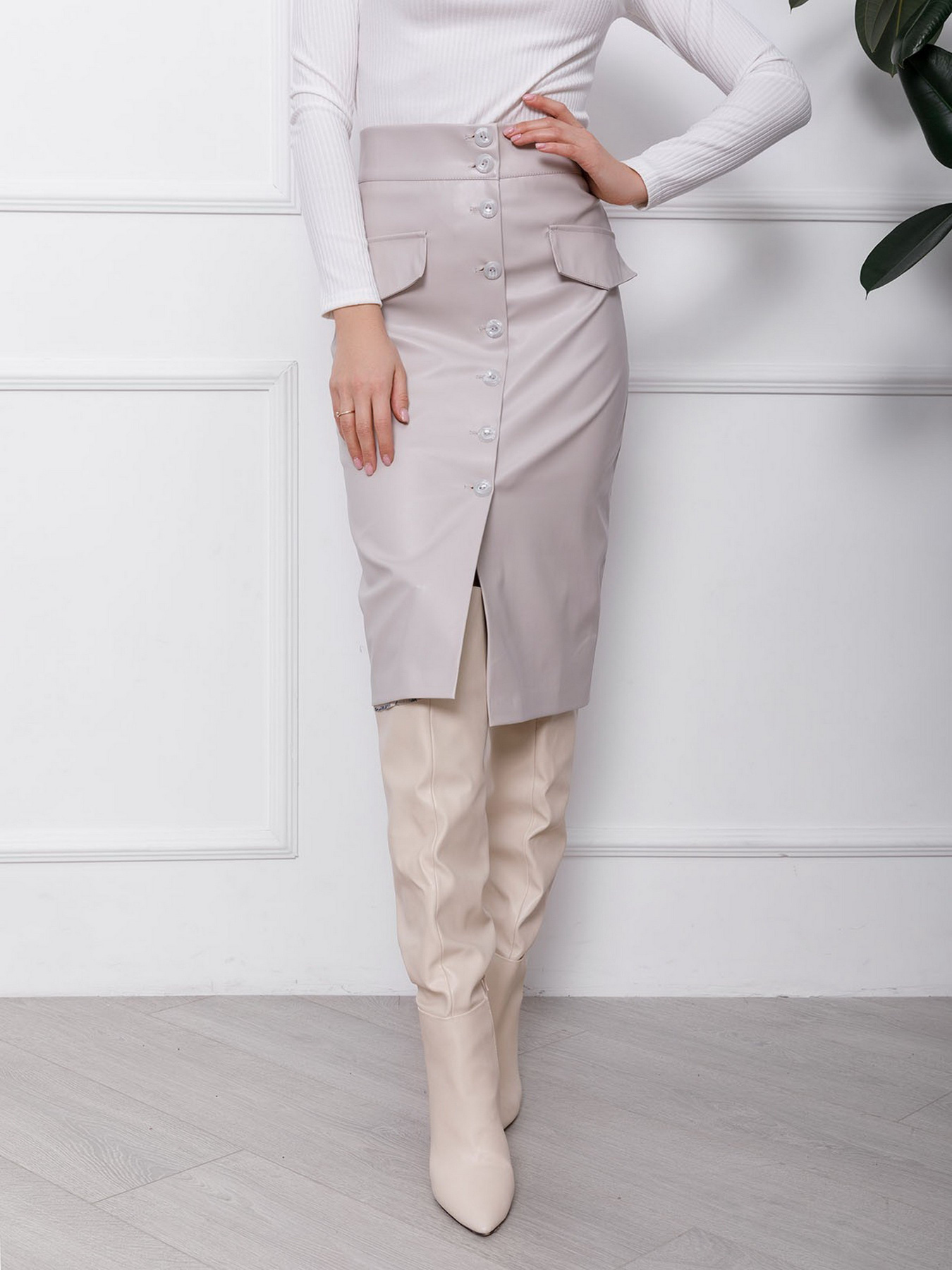 Юбки ISSA Plus модель SA-106_grey Юбки ISSA Plus модель SA-106_grey Фото