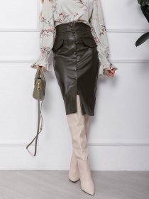 Юбки ISSA Plus модель SA-106_khaki Фото